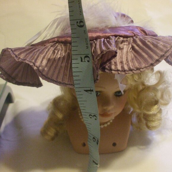 Porcelain purple-hatted blond hair doll head for doll crafters and collectors - Picture 6 of 6